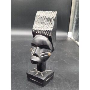 VTG African Hand Carved Wood Bust Woman Tribal Sculpture 8" Tall Dark Stain